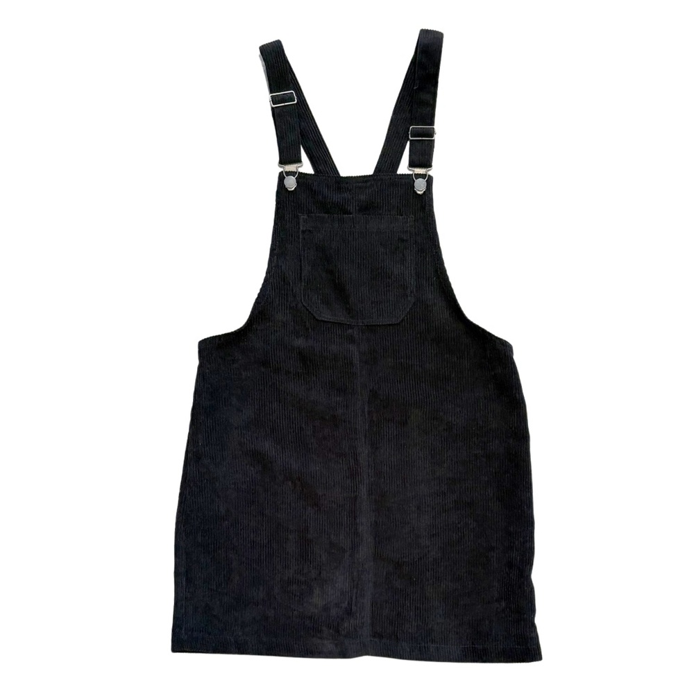 Black Corduroy Overall Dress Pinafore Adjustable Straps Fall Cottagecore